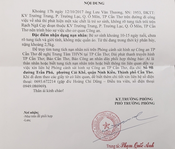 Truy tìm tung tích trẻ sơ sinh phát hiện tử vong trôi trên sông - Ảnh 1.