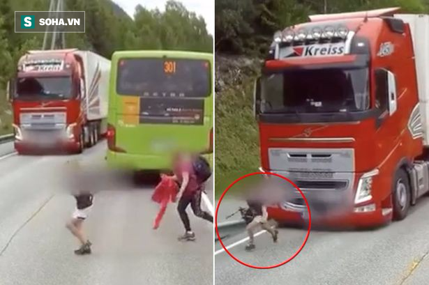 Clip: Khoảnh khắc đ&aacute;ng sợ khi một cậu b&eacute; chạy qua đường, su&yacute;t bị xe tải đ&egrave; bẹp - Ảnh 1.