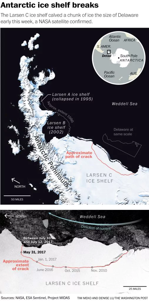 NASA đã chụp được núi băng trôi khổng lồ bị tách khỏi Nam Cực, đây là hình ảnh rõ nét về nó - Ảnh 1.