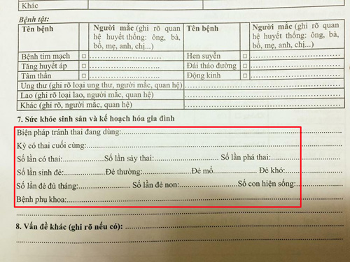 Phiếu sức khỏe nhà trường phát cho học sinh tiểu học hỏi Biện pháp tránh thai đang dùng? Số lần có thai? Số lần sảy thai? - Ảnh 3.