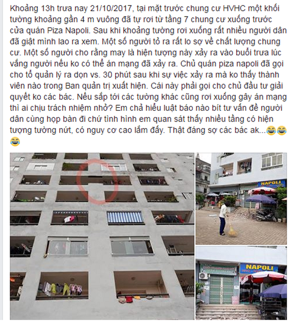 H&agrave; Nội: Người d&acirc;n hoảng hồn khi mảng tường nh&agrave; ở tầng 7 chung cư Học viện Hậu cần rơi giữa trưa - Ảnh 1.