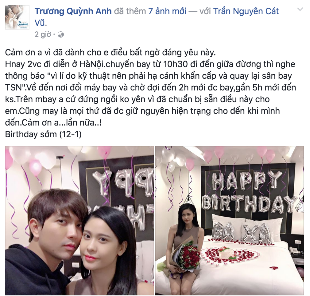 Tim bí mật tổ chức sinh nhật lãng mạn cho Trương Quỳnh Anh - 2sao