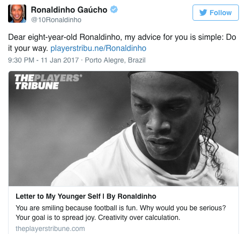 Ronaldinho gửi thư cho chính mình: Thứ bóng đá tự do như chim trời là đây - Ảnh 1.