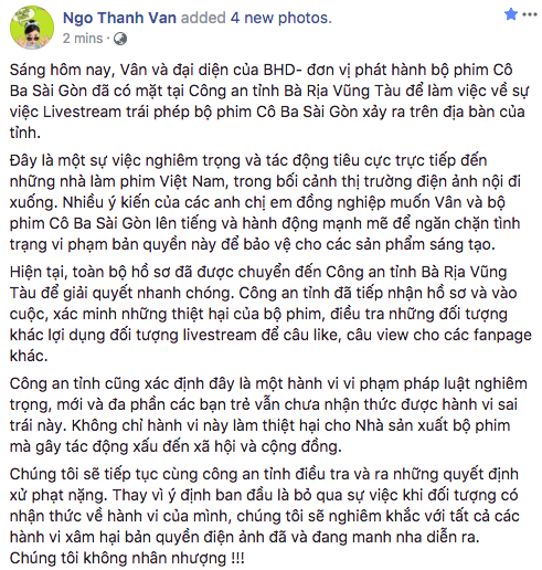 Ngô Thanh Vân quyết không nhân nhượng, mời công an vào cuộc xử lý hành vi livestream lậu phim Cô Ba Sài Gòn - Ảnh 2.