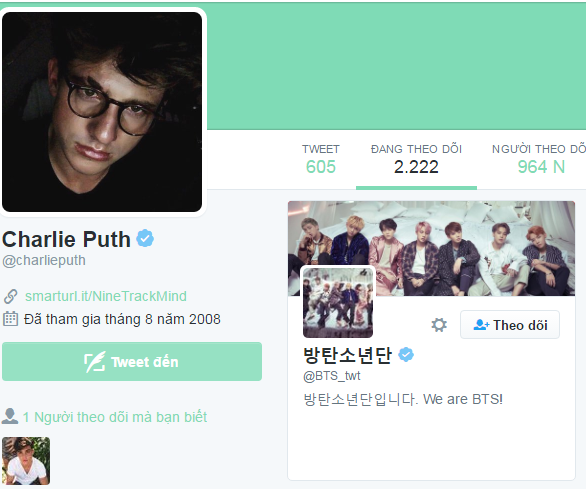 Charlie Puth bấm theo dõi BTS trên Twitter - Ảnh 2.