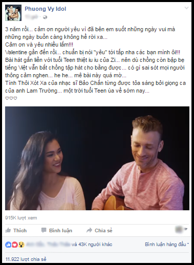Phương Vy Idol và chồng Tây song ca cực ngọt ngào kỉ niệm Valentine sớm - Ảnh 1.