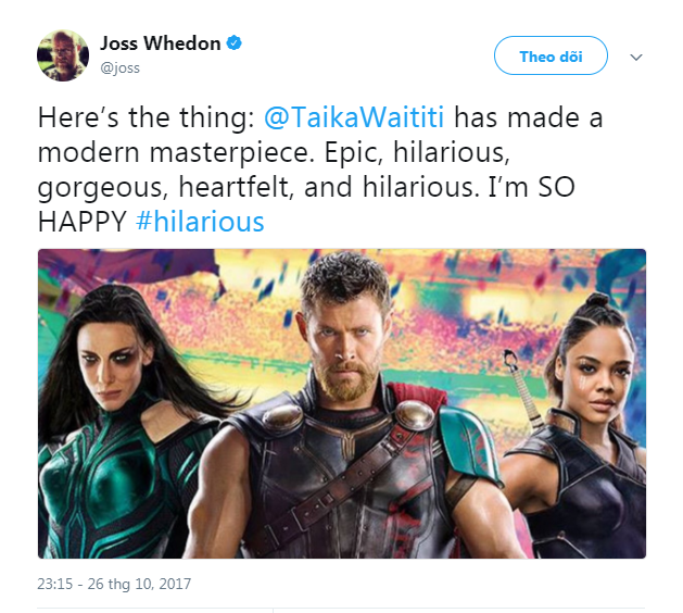 Thor: Ragnarok được đạo diễn Joss Whedon khen ngợi là kiệt tác thời hiện đại - Ảnh 2.