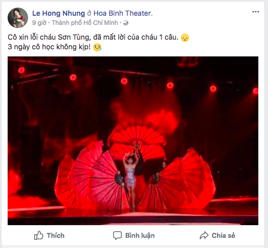 Diva Hồng Nhung xin lỗi Sơn Tùng dù chỉ mắc lỗi nhỏ khi cover Lạc trôi - Ảnh 1.