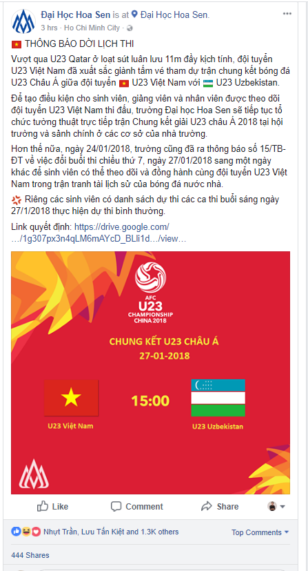 Một trường ĐH hoãn thi cho sinh viên xem U23 Việt Nam đá Chung kết - Ảnh 2.