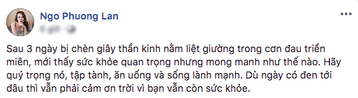 Hoa hậu Ngô Phương Lan bị chèn dây thần kinh, nằm liệt giường 3 ngày trong cơn đau triền miên  - Ảnh 1.