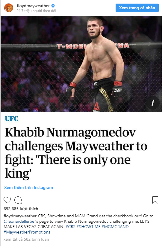 Mayweather chấp nhận lời thách đấu của Khabib, sẵn sàng cho trận đại chiến kinh thiên động địa giữa hai nhà vua bất bại - Ảnh 1.