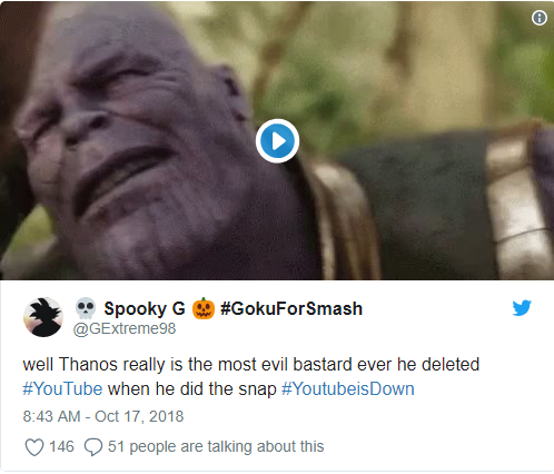 Youtube sập trên toàn cầu, anh khoai tím Thanos bị fan Marvel réo tên - Ảnh 3.
