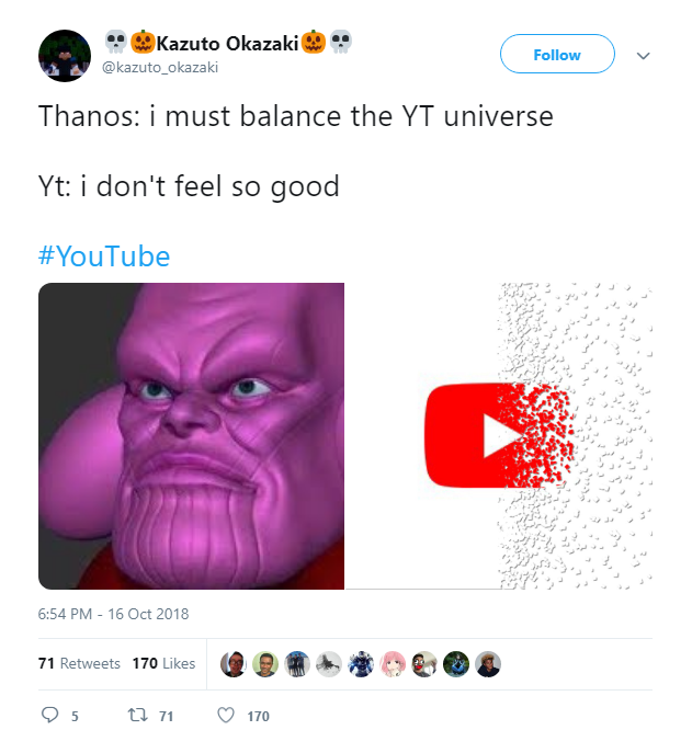 Youtube sập trên toàn cầu, anh khoai tím Thanos bị fan Marvel réo tên - Ảnh 8.