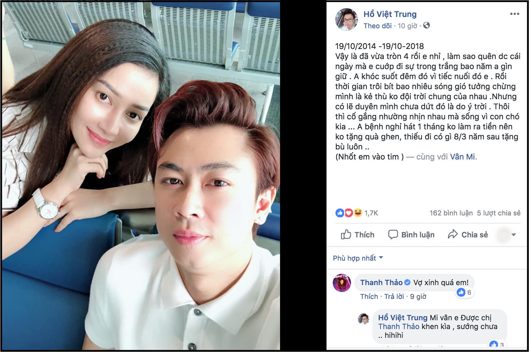 Sau 4 thÃ¡ng tiáº¿t lá» lÃ m bá» ÄÆ¡n thÃ¢n, Há» Viá»t Trung báº¥t ngá» ká» niá»m 4 nÄm yÃªu báº¡n gÃ¡i cÅ© Mi VÃ¢n thay lá»i xÃ¡c nháº­n ÄÃ£ hÃ n gáº¯n tÃ¬nh cáº£m - áº¢nh 1.