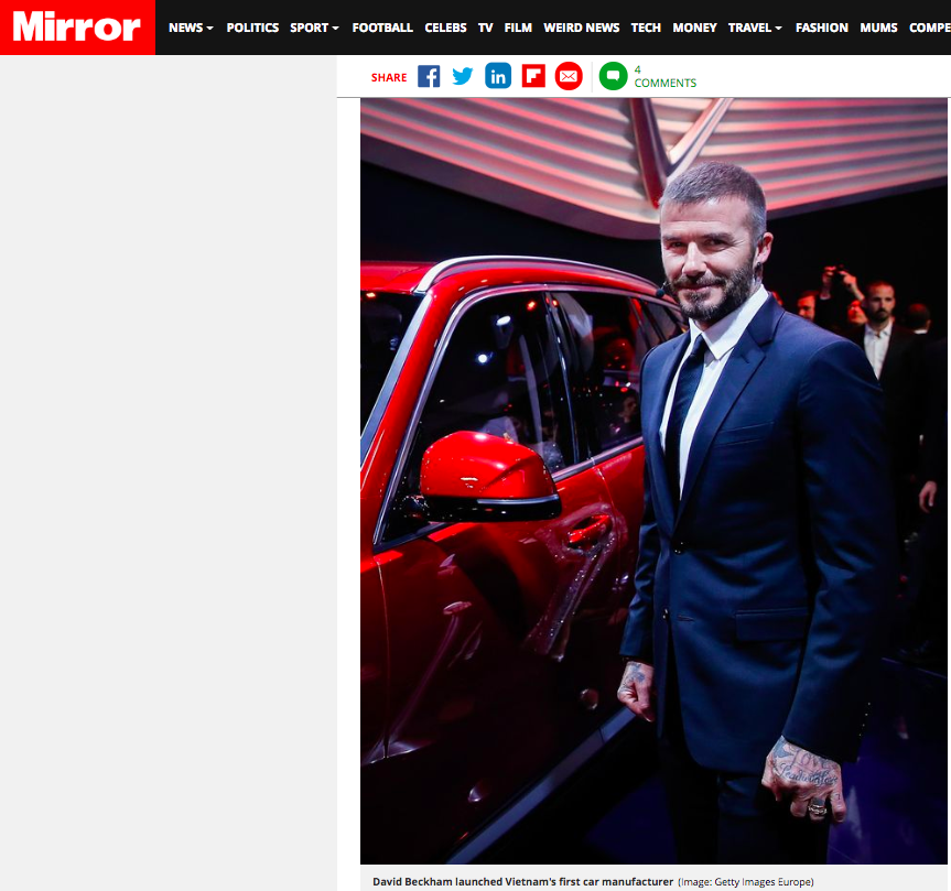 Hàng loạt báo quốc tế đăng tin rầm rộ về màn xuất hiện của David Beckham tại sự kiện ra mắt VINFAST - Ảnh 3. Hàng loạt báo quốc tế đăng tin rầm rộ về màn xuất hiện của David Beckham tại sự kiện ra mắt VINFAST - Ảnh 3.