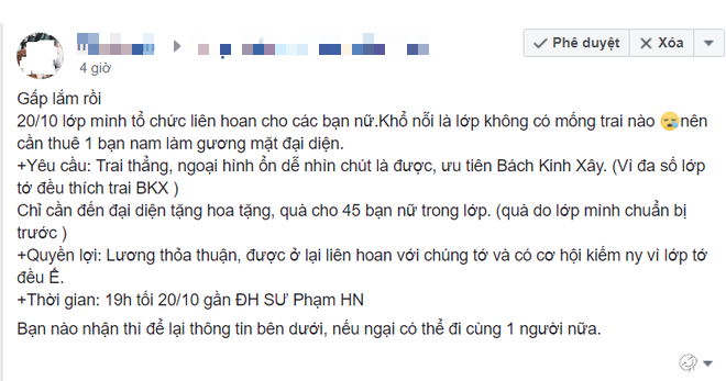 Công việc hot nhất ngày 20/10 ở những lớp không có con trai: Được thuê sang giả bộ tặng quà, làm quen với rất nhiều bạn nữ xinh đẹp - Ảnh 1.