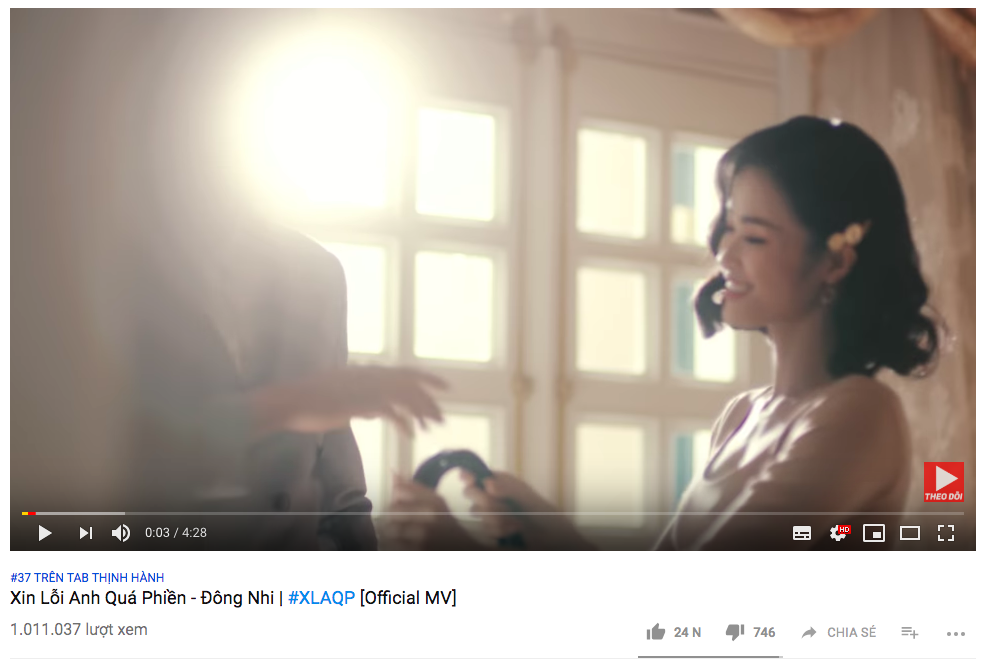 Phá bỏ lời nguyền các sản phẩm trước, MV mới của Đông Nhi cán mốc triệu view sau chưa đầy 1 ngày ra mắt - Ảnh 1. Phá bỏ lời nguyền các sản phẩm trước, MV mới của Đông Nhi cán mốc triệu view sau chưa đầy 1 ngày ra mắt - Ảnh 1.