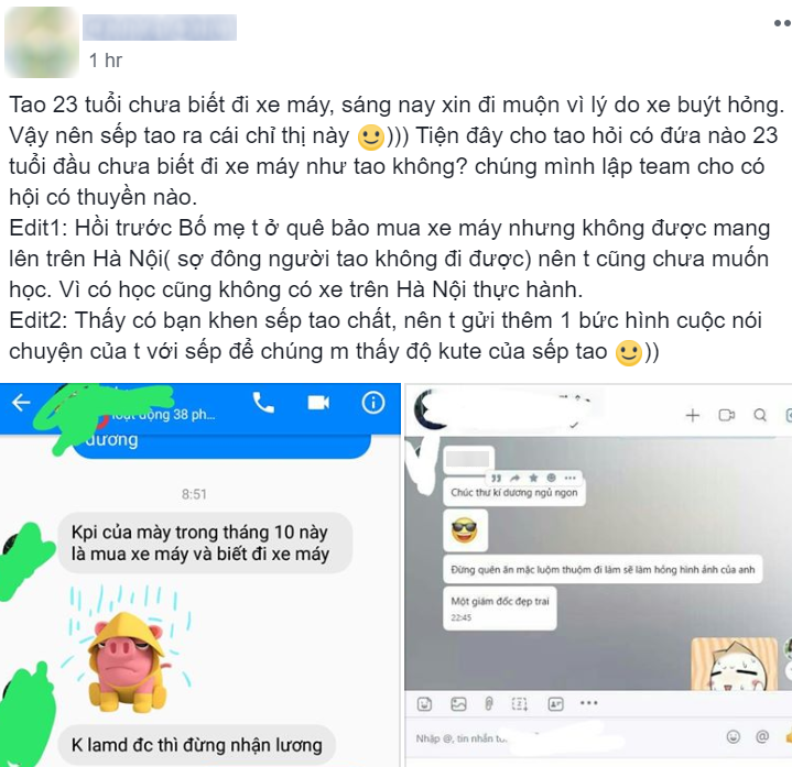 Sếp xì teen giao KPI tháng 10 cho nữ thư ký: Không mua được xe và tập đi xe máy thì đừng nhận lương! - Ảnh 1. Sếp xì teen giao KPI tháng 10 cho nữ thư ký: Không mua được xe và tập đi xe máy thì đừng nhận lương! - Ảnh 1.