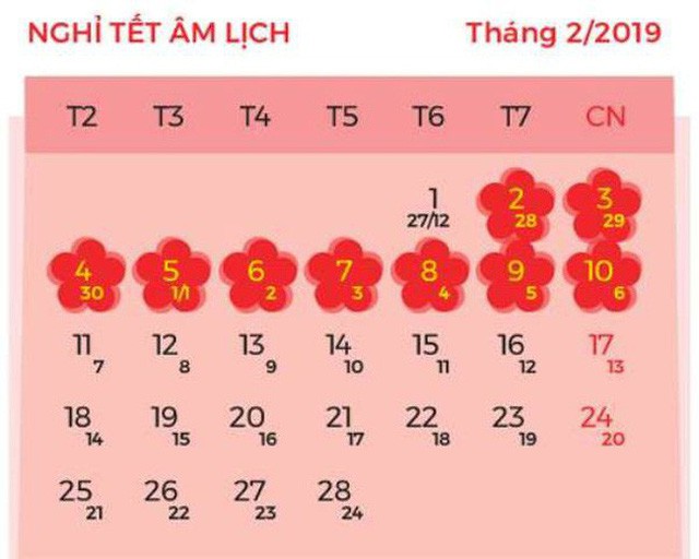 Chi tiết lịch nghỉ lễ các ngày trong năm 2019: Nghỉ Tết Nguyên đán 9 ngày - Ảnh 2.