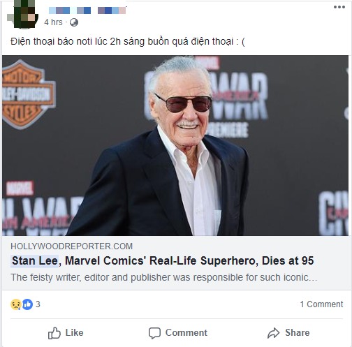 Nửa đ&ecirc;m nhận tin dữ, netizen Việt đau l&ograve;ng vĩnh biệt biểu tượng của Marvel Stan Lee - Ảnh 1.