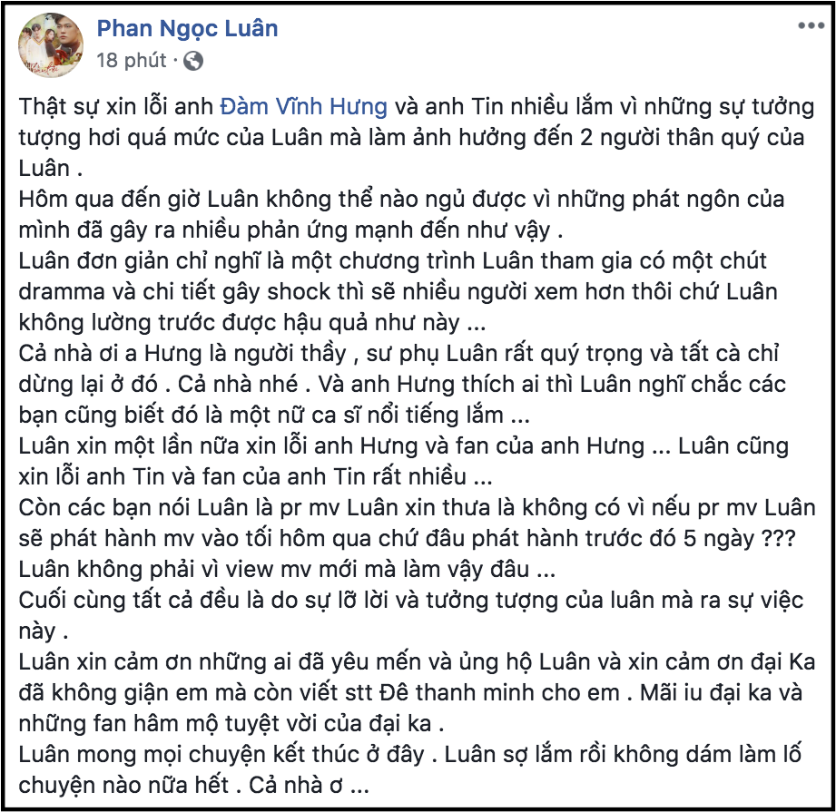 Phan Ngọc Luân lên tiếng xin lỗi Đàm Vĩnh Hưng và Dương Triệu Vũ, nhưng lại khẳng định: do lỡ lời và tưởng tượng - Ảnh 1. Phan Ngọc Luân lên tiếng xin lỗi Đàm Vĩnh Hưng và Dương Triệu Vũ, nhưng lại khẳng định: do lỡ lời và tưởng tượng - Ảnh 1.