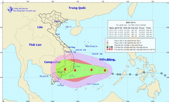 Áp thấp nhiệt đới đã mạnh lên thành cơn bão số 9, tiến thẳng vào đất liền các tỉnh Nam Trung Bộ - Ảnh 1.