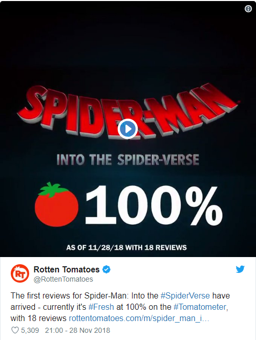 Đạt điểm tuyệt đối trên Rotten Tomatoes, Spider-Man: Into the Spider-Verse trở thành phim Người Nhện được đánh giá cao nhất trong lịch sử - Ảnh 2.