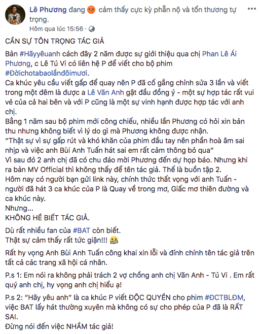 Bị tố lấy nhạc phim đi hát không xin phép tác giả, Bùi Anh Tuấn lên tiếng xin lỗi nhưng không được chấp nhận - Ảnh 1.