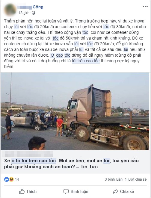 Tranh cãi về bản án vụ xe container tông Innova đi lùi trên cao tốc - Ảnh 4.