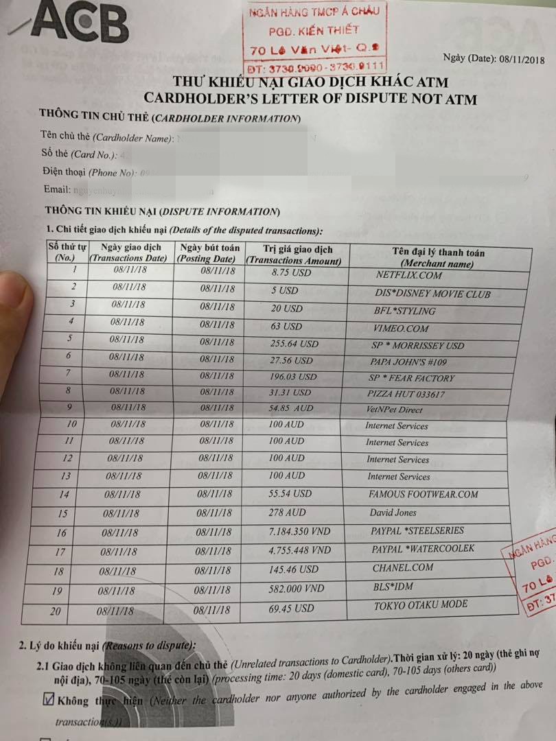 Khách đang ngủ thì bị báo mất trắng 50 triệu đồng trong thẻ visa với nhiều giao dịch lạ, ngân hàng hẹn 35 ngày sau giải quyết? - Ảnh 2. Khách đang ngủ thì bị báo mất trắng 50 triệu đồng trong thẻ visa với nhiều giao dịch lạ, ngân hàng hẹn 35 ngày sau giải quyết? - Ảnh 2.