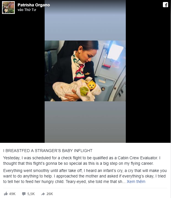 Hình ảnh Nữ tiếp viên hàng không cho em bé bú vì mẹ bé không mang theo sữa gây tranh cãi trên MXH - Ảnh 1.