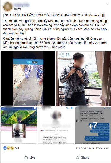 Bị cộng đồng Hutech truy tìm vì ôm chú mèo của chú bán nước cho vào balo, nam sinh soái ca thanh minh: Tưởng mèo hoang vì không có bảng tên nên đem về nhà tính tìm chủ trả lại - Ảnh 1. Bị cộng đồng Hutech truy tìm vì ôm chú mèo của chú bán nước cho vào balo, nam sinh soái ca thanh minh: Tưởng mèo hoang vì không có bảng tên nên đem về nhà tính tìm chủ trả lại - Ảnh 1.