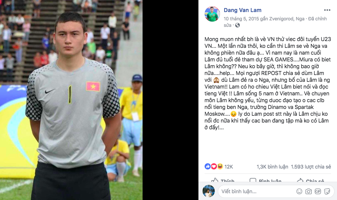 Tâm thư tha thiết của Lâm Tây 3 năm trước: Muốn về Việt Nam thử việc cho U23, nếu không được sẽ về Nga và không phiền nữa đâu - Ảnh 1. Tâm thư tha thiết của Lâm Tây 3 năm trước: Muốn về Việt Nam thử việc cho U23, nếu không được sẽ về Nga và không phiền nữa đâu - Ảnh 1.