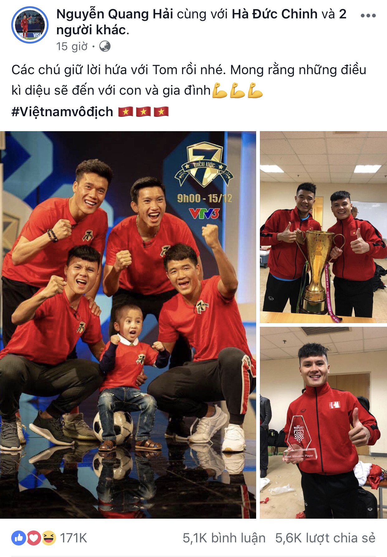 Quang Hải hoàn thành lời hứa mang cúp vàng vô địch về cho Tom - cậu bé 4 tuổi mắc ung thư não - Ảnh 1.