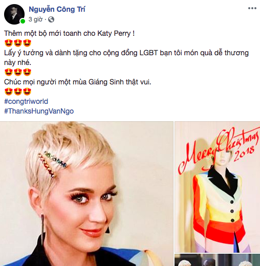 Ngoài lên đồ màu mè cho Katy Perry chơi Giáng sinh, NTK Công Trí còn lồng thông điệp ý nghĩa vào bộ cánh này - Ảnh 1.