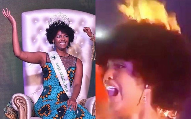 Màn đăng quang bốc lửa theo nghĩa đen của Hoa hậu Châu Phi: Tóc bỗng bùng cháy khi đang khóc mừng chiến thắng - Ảnh 2.