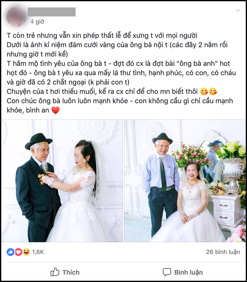 Cụ ông, cụ bà chụp ảnh kỷ niệm đám cưới vàng và câu chuyện tình yêu hơn 50 năm khiến biết bao thế hệ con cháu ghen tị - Ảnh 1. Cụ ông, cụ bà chụp ảnh kỷ niệm đám cưới vàng và câu chuyện tình yêu hơn 50 năm khiến biết bao thế hệ con cháu ghen tị - Ảnh 1.