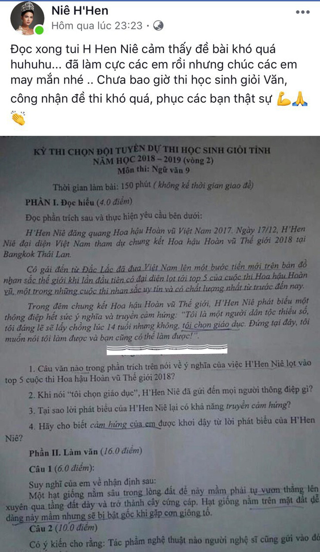 HHen Niê và câu nói truyền cảm hứng Tôi làm được, bạn cũng làm được bất ngờ vào đề thi học sinh giỏi Văn - Ảnh 1.