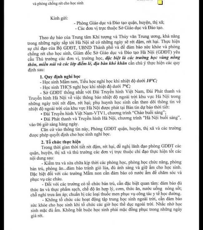 Hà Nội: Học sinh mầm non, tiểu học nghỉ học khi nhiệt độ dưới 10 độ C - Ảnh 1.