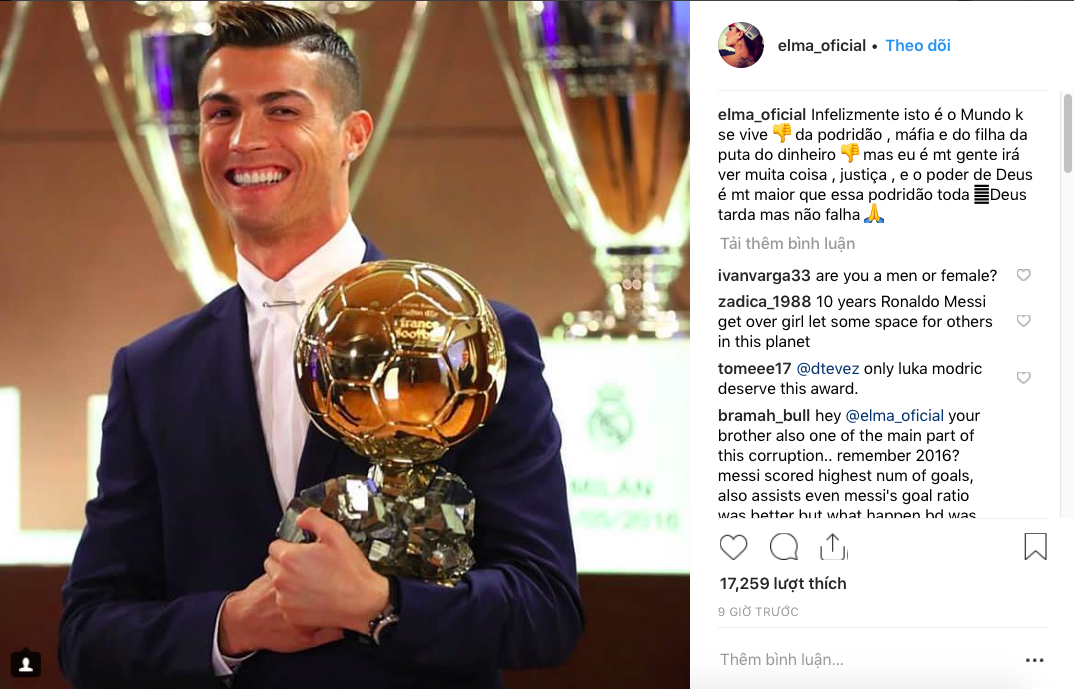 Cô chị của Ronaldo ám chỉ xã hội đen và những đồng tiền bẩn thỉu khiến cậu em mất Quả bóng vàng - Ảnh 1. Cô chị của Ronaldo ám chỉ xã hội đen và những đồng tiền bẩn thỉu khiến cậu em mất Quả bóng vàng - Ảnh 1.