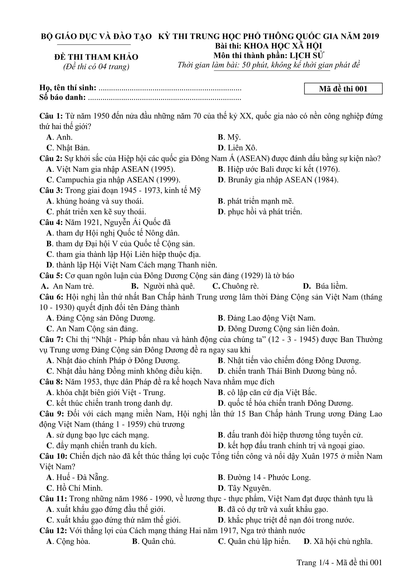 Đề thi minh hoạ THPT Quốc gia năm 2019: Lịch sử 6delichsuthamkhaok19-1-154407488753478179033