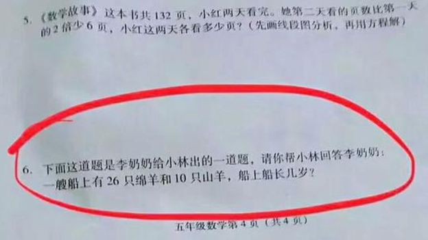 C&acirc;u hỏi o&aacute;i oăm trong b&agrave;i kiểm tra ở Trung Quốc: Cho số cừu v&agrave; d&ecirc;, hỏi tuổi thuyền trưởng - Ảnh 1.