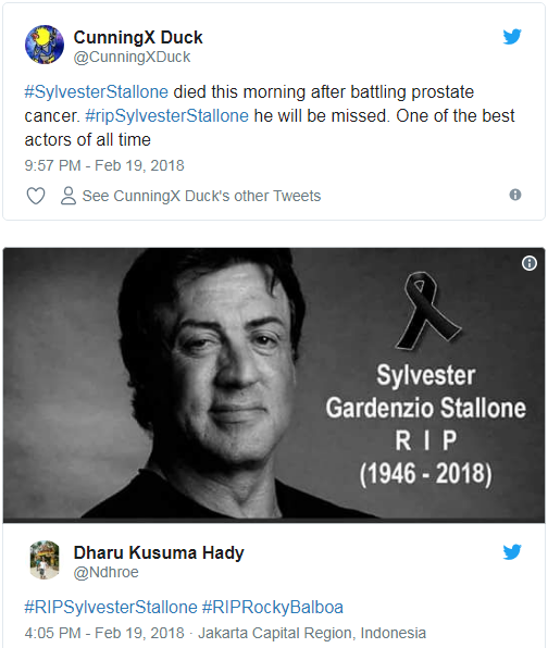 Fans of muscular hero Sylvester Stallone were shocked when the actor was rumored to have passed away - Photo 4.
