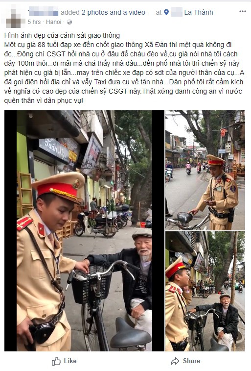Clip dễ thương: Chiến sĩ CSGT Hà Nội đạp xe chở cụ già bị lạc đường về nhà - Ảnh 2.