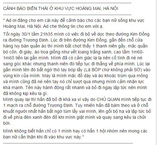 Hà Nội: Xôn xao sự xuất hiện của kẻ biến thái chuyên rình rập những cô gái trẻ để sàm sỡ - Ảnh 1.