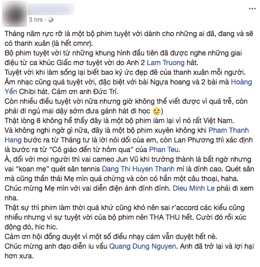 Sau buổi công chiếu, cả facebook đã tràn ngập lời khen dành cho Tháng Năm Rực Rỡ - Ảnh 2.