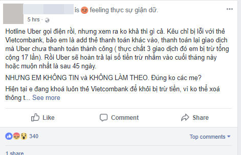 Nhiều khách hàng phàn nàn vì bị trừ tiền liên tiếp cho 1 cuốc xe, Đại diện Uber lên tiếng: Lỗi từ ngân hàng Vietcombank - Ảnh 3.