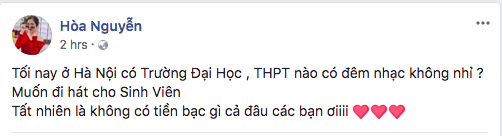 Thánh cao hứng Hoà Minzy: Mình thích thì mình hát cho sinh viên không lấy tiền - Ảnh 1.