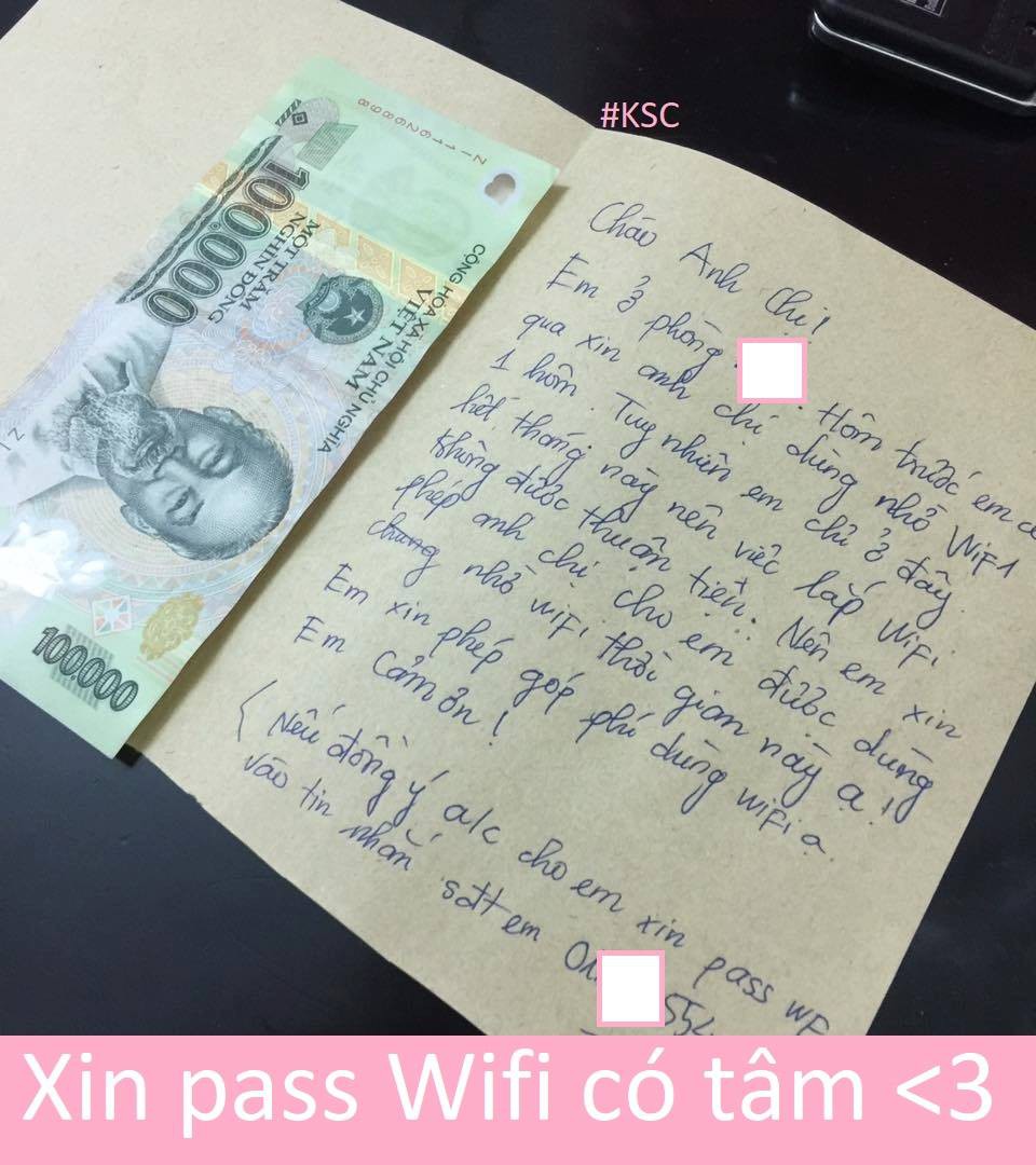 Cô gái được chấm 10 điểm thanh lịch khi viết tâm thư và gửi kèm 100k để xin pass wifi - Ảnh 1. Cô gái được chấm 10 điểm thanh lịch khi viết tâm thư và gửi kèm 100k để xin pass wifi - Ảnh 1.