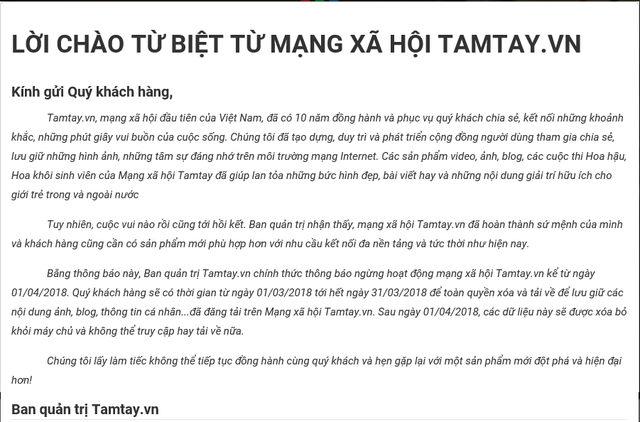 Mạng xã hội đầu tiên của Việt Nam Tamtay.vn tuyên bố đóng cửa từ 1/4 - Ảnh 2.